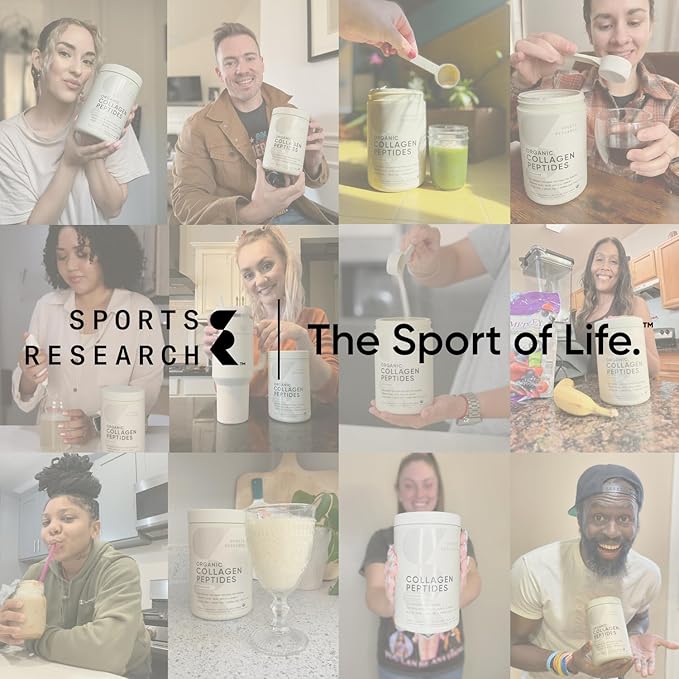 Sports Research® Organic Collagen Peptides - Hydrolyzed Type I & III Collagen Protein Powder Sustainably Sourced from Grass-Fed Bovine - Unflavored, Organic Certified & Gluten Free - 30 Servings