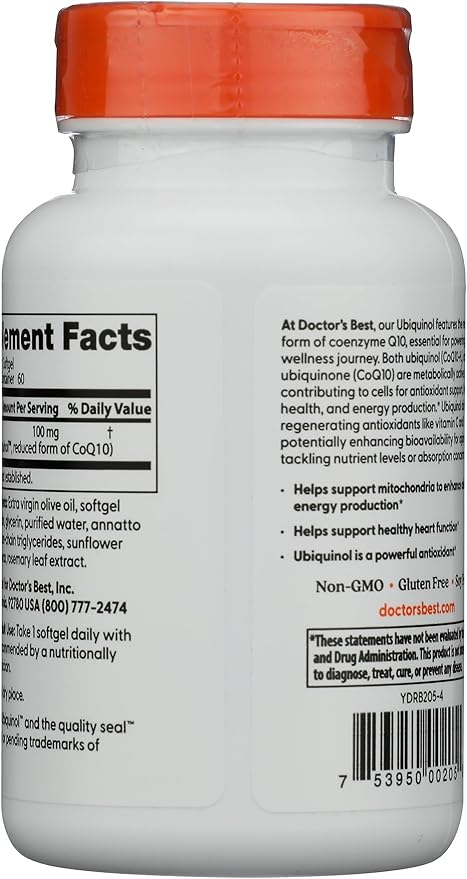 Doctors Best Ubiquinol, Reduced-Form Coenzyme Q10, Non-GMO, Gluten Free, Soy Free 60 Softgels