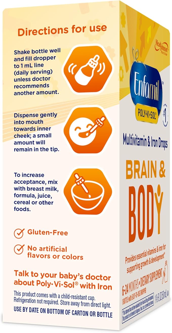 Enfamil Poly-Vi-Sol with Iron Liquid Multivitamin Drops, Supports Growth & Development*, 50mL Bottle (Pack of 3)