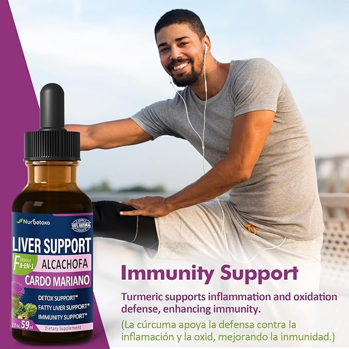 Milk Thistle & Artichoke Extract Liver Support Drops for Fatty Liver, Alcachofa, Curcuma y Cardo Mariano para el Higado Graso, Berberina para Bajar de Peso, Liver Detox & Repair Formula.2oz