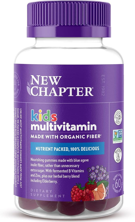 New Chapter Kids Multivitamin Gummies - 50% Less Sugar, Kids Gummy Vitamins with Vitamins C, D3 & Zinc, Non-GMO, Gluten Free, Berry-Citrus, 60ct
