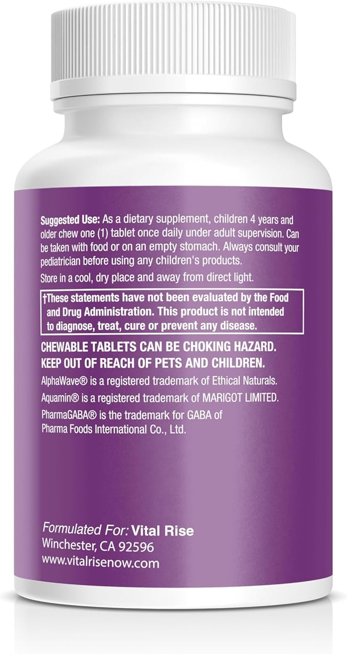 Kids Magnesium Chewables - Daily Supplement, Sugar-Free & Melatonin-Free, Supports a Healthy Stress Response & Focus, Fast-Absorbing Magnesium with L-Theanine, Mixed Fruit Flavor, 30 Count