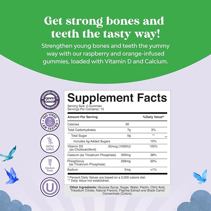 Natures Craft Tasty Kids Calcium Gummies - Vitamin D & Calcium Gummies for Children - Vitamin with & D for Muscle Bone Development Gelatin-Free Kosher Childrens 30ct (2 Pack)