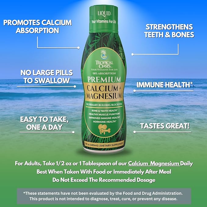 Premium Liquid Calcium Magnesium Supplement | Promotes Strong Bones & Healthy Teeth | Natural Liquid Vitamin w/Calcium, Magnesium Citrate, Boron & Vitamin D3 | 98% Max Absorption | 16oz, 32 Serv