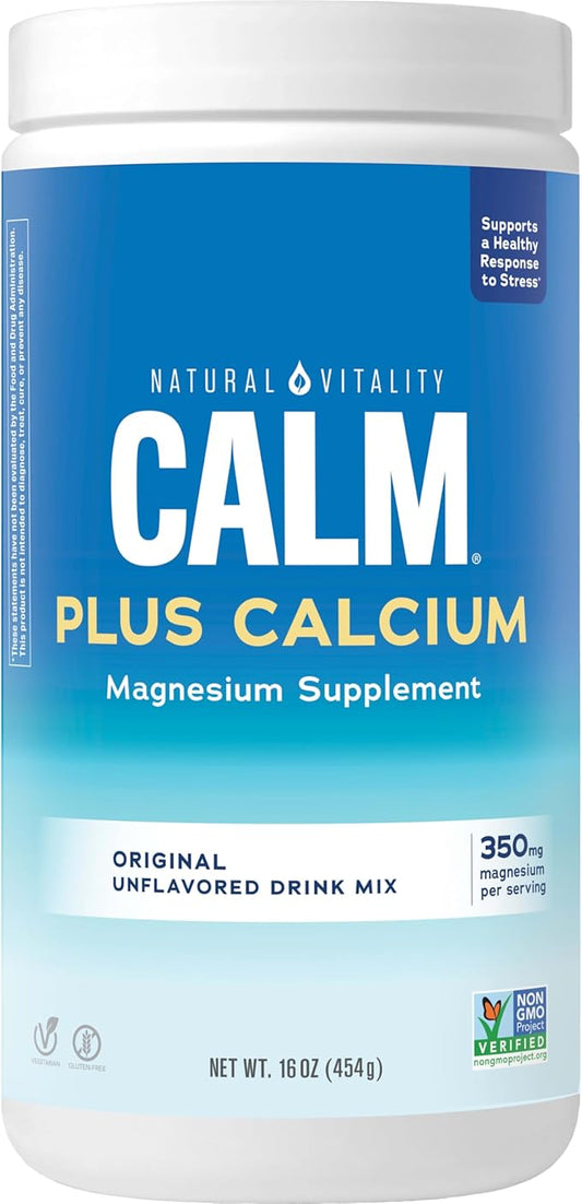 Natural Vitality Calm, Magnesium Citrate & Calcium Supplement, Drink Mix Powder Supports a Healthy Response to Stress, Gluten Free, Vegan, & Non-GMO, Original, 16 oz