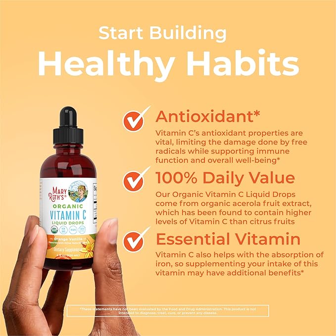 MaryRuth Organics Organic Vitamin C Supplement | Liquid Vitamin C Liquid Drops for Adults & Kids | Immune Support Supplement for Overall Health | Vegan | Non-GMO | Gluten Free | 4 Fl Oz