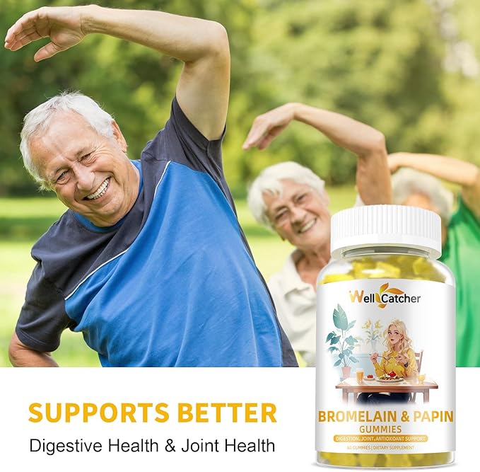 Bromelain Papain Enzyme Gummies Supplement: Bromelain 500MG with Querectin Gummies for Adults Kids, Organic Bromelain Papaya Enzymes Chewable for Digestive Support Immunity Antioxidant Vegan 60CT