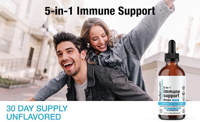 Immune Support Liquid Drops Daily 5-In-1 Immunity Vitamins – Liquid Immune Support Supplement: Quercetin, Echinacea, Elderberry with Zinc and Vitamin C for Adults Immune System Booster – 30 Day Supply