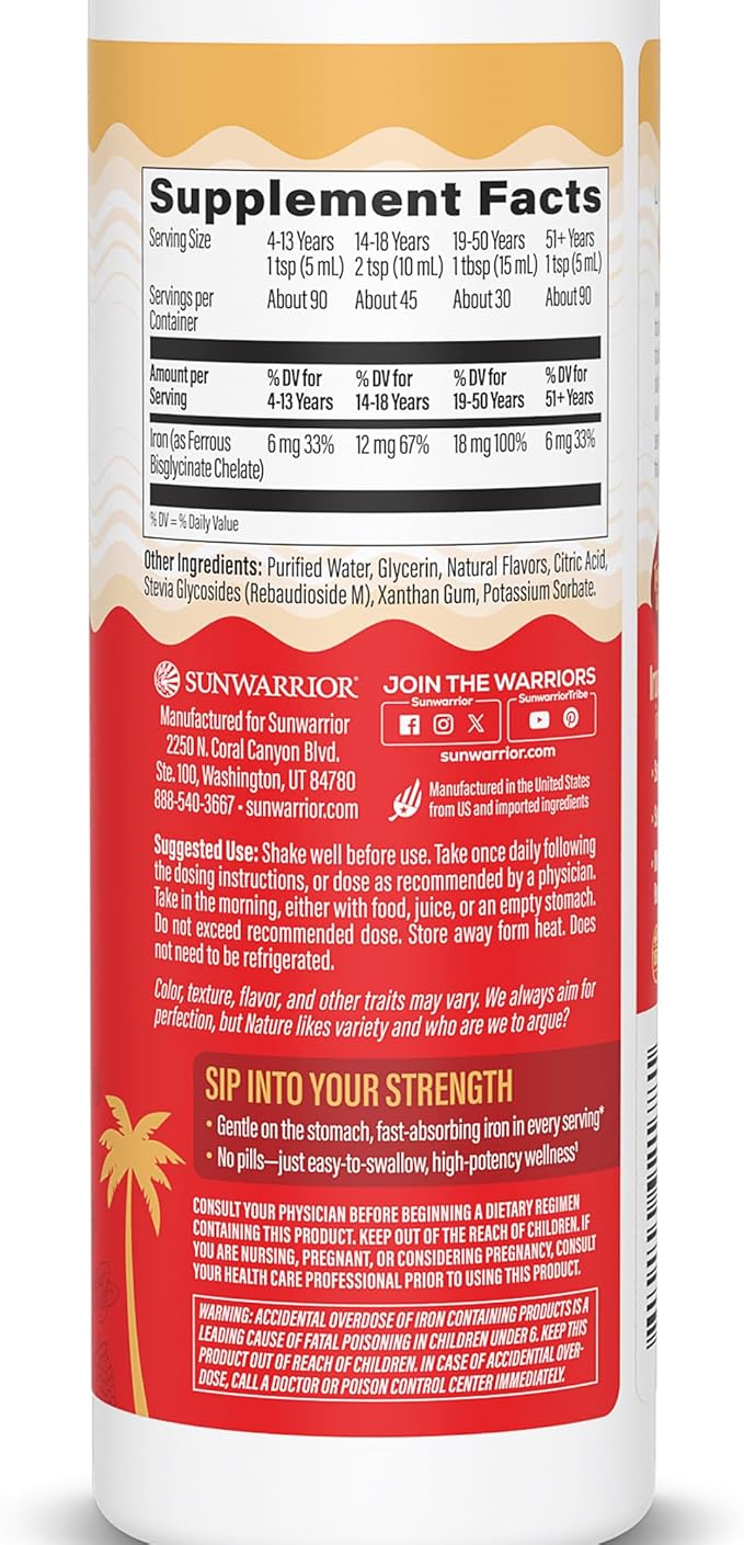Iron Supplement for Women Vegan Liquid Iron Fast Absorbing Immune Support & Women’s Health Ferrous Bisglycinate Chelate Healthy Blood & Red Cells Stomach-Friendly High Potency 15.2 fl oz Mixed Berry
