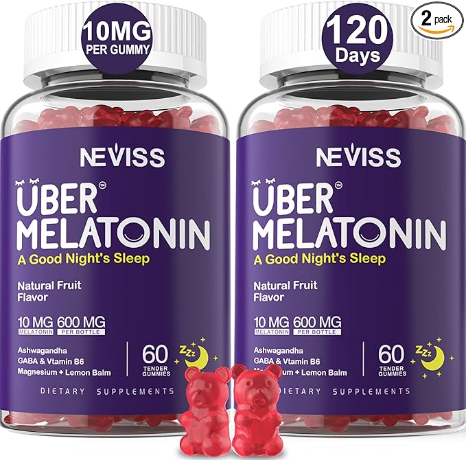 2 Pack Melatonin Gummies 10mg 20mg for Adults, Extra Strength with L-theanine, Tryptophan, B6, B12, Ashwagandha, Magnesium, GABA & Lemon Balm Extract, Supports Health Circadian Rhythm & Nervous System