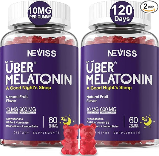 2 Pack Melatonin Gummies 10mg 20mg for Adults, Extra Strength with L-theanine, Tryptophan, B6, B12, Ashwagandha, Magnesium, GABA & Lemon Balm Extract, Supports Health Circadian Rhythm & Nervous System