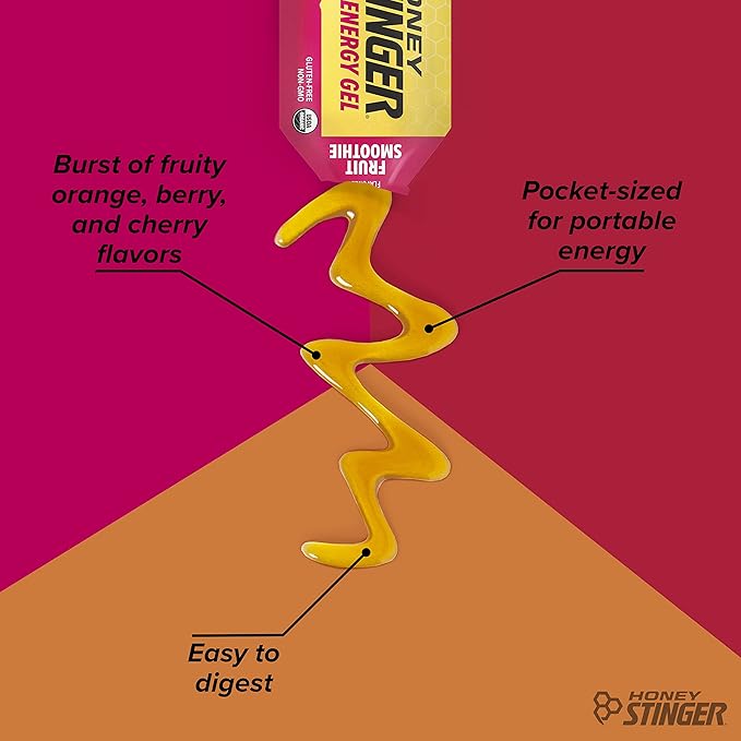 Honey Stinger Organic Fruit Smoothie Energy Gel | Gluten Free & Caffeine Free | for Exercise, Running and Performance | Sports Nutrition for Home & Gym, Pre and Mid Workout | 12 Pack, 13.2 Ounce