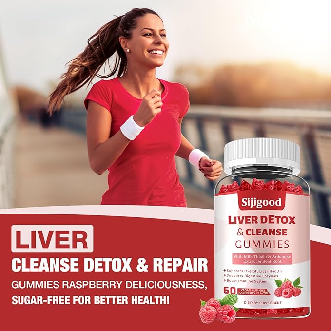 Liver Cleanse Detox and Repair Gummies - Silymarin Milk Thistle Supplement with Artichoke, Dandelion and Elderberry - Liver Support Supplement - 60 Raspberry Flavored Gummies