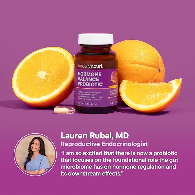 Daily Nouri Hormone Balance Probiotic for Women | Capsules for PCOS, Vaginal pH, Yeast Balance, Skin Health, Digestion & Immunity-7 Probiotic Strains-Vegan Ahiflower Omega Oil | 30-Day Supply