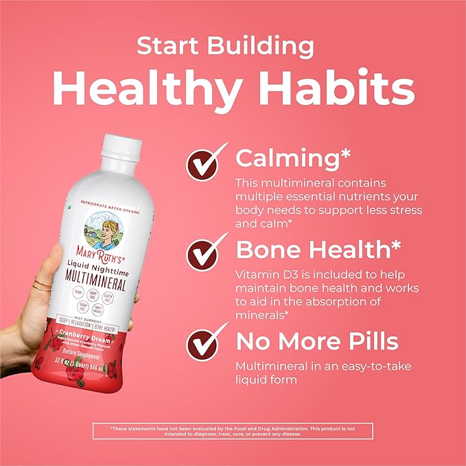 MaryRuth's Liquid Nighttime Multimineral | Sugar Free | Calm Magnesium Citrate | NO Melatonin | Calcium Magnesium Zinc | Muscle Relaxation | Available in 4 Flavors | Vegan | Gluten Free | 32 Servings