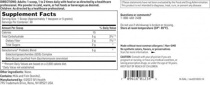 Klaire Labs SFI Health Galactomune Powder - Prebiotic Beta-Glucan & Galactooligosaccharides Immune Support (30 Servings, 150 Grams)