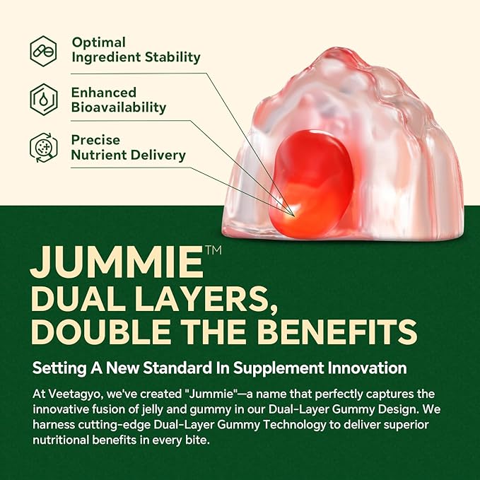 Vegan Omega 3 Gummies 1200mg - Dual Layer - Fish Oil Alternative, Marine Algae Omega 3 Supplement DHA 600mg, EPA 400mg with Astaxanthin,Sugar Free,60 Cts