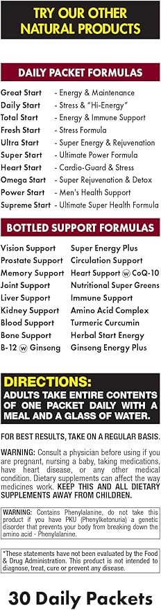 Fresh Start Complete Daily Vitamin Pack | Energy Booster & Stress Support | Vitamin A, B, C, D, E, B12, Minerals, Amino Acids, Omega-3-6-9, Panax Ginseng, Super Greens (30 Packets)