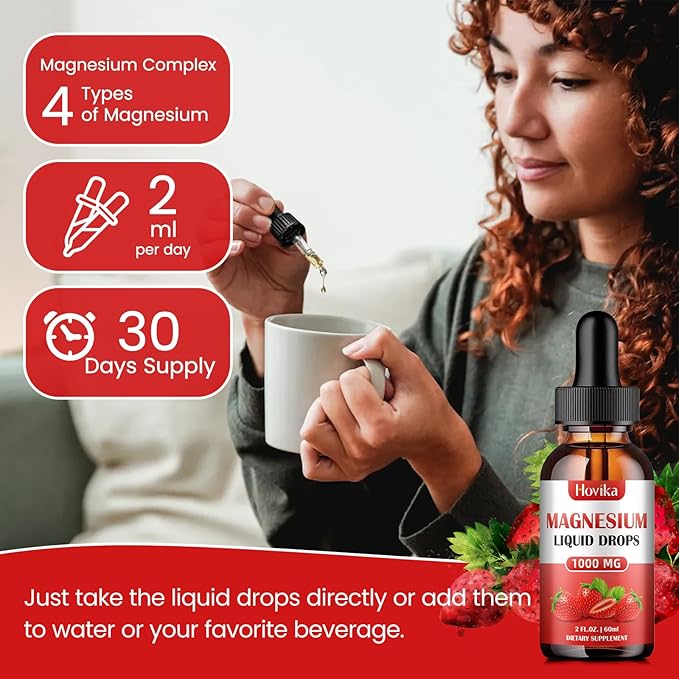 Magnesium Glycinate Liquid Drop with Citrate, Malate and Taurate, Calm Magnesium Supplement with Calcium, Potassium, Zinc, CoQ10, D3, B6, B12 for Relax Mood, Muscle, Energy- Strawberry Flavor, 2 Fl Oz