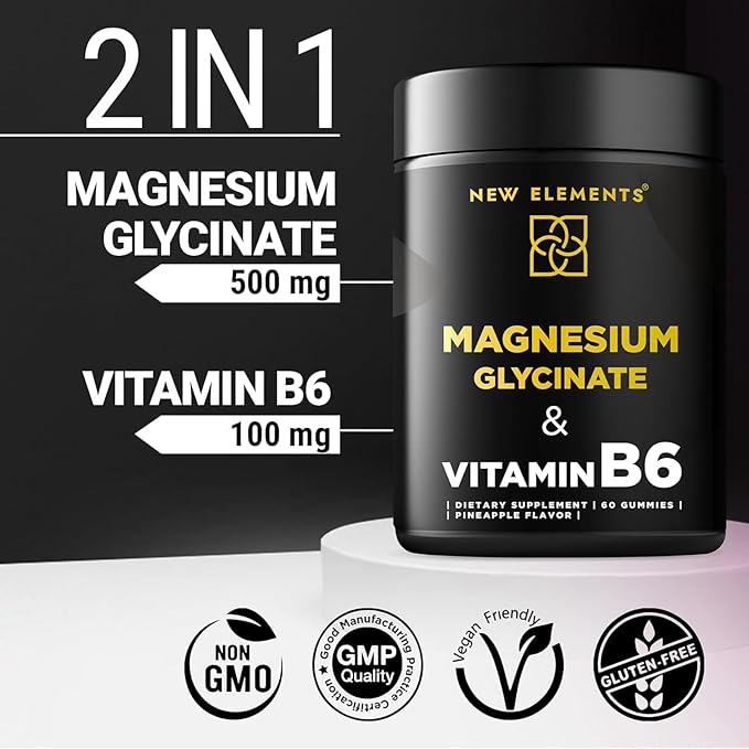 Magnesium Glycinate Gummies 500mg with Vitamin B6 100mg for Adults and Kids - High Absorption | Non-GMO | No Gluten | Stress Relief | Sleep & Relaxation | Muscle & Heart Support | Natural & Vegan