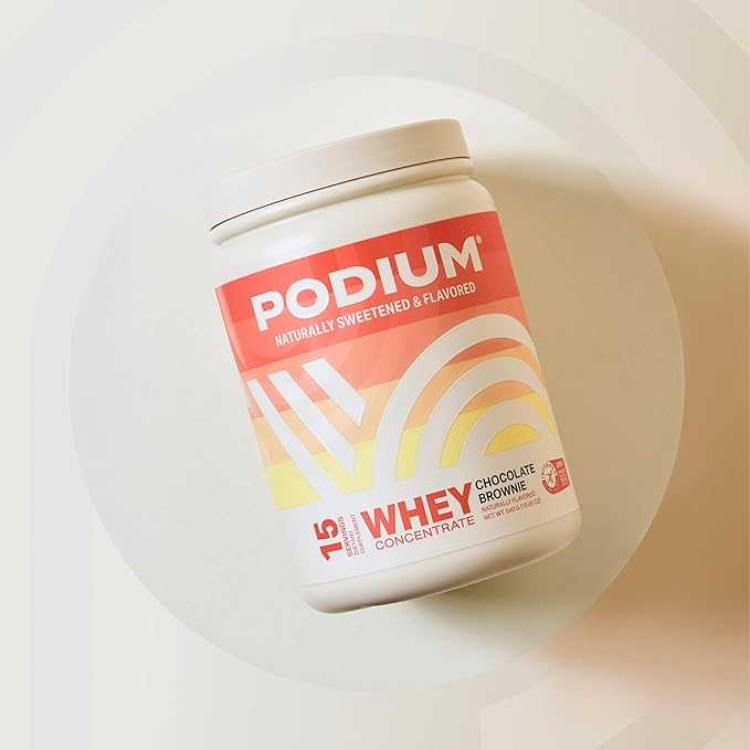 Podium Nutrition Whey Protein Powder, Chocolate Brownie, 22g Protein Per Serving with Digestive Enzymes, Whey Protein Isolate & Concentrate, Gluten Free, Low Carb, Low Sugar & Soy Free, 15 Servings