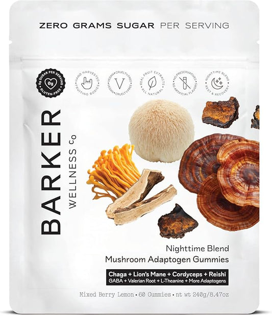 Nighttime Mushroom Adaptogen Gummies – Sugar-Free Vegan Mushroom Gummies For Adults with Reishi, Lion’s Mane, Chaga, Cordyceps, and Adaptogenic Botanicals for Sleep Support – Non-GMO, 60 Count
