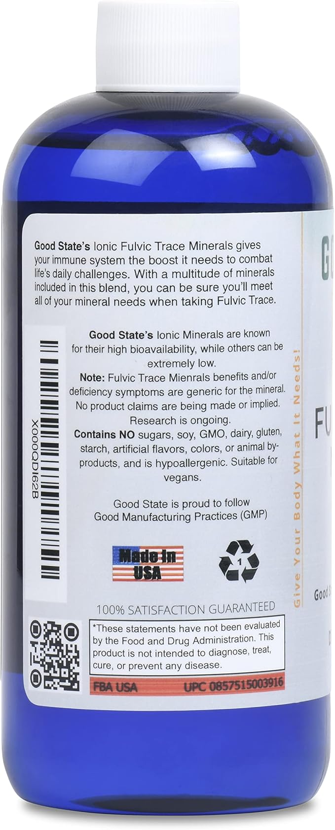 Good State | Liquid Ionic Trace Minerals Blend with Fulvic Acid for Optimal Absorption | Trace Mineral Drops for Water for Essential Overall Health Support | 96 Servings at 125 Mg | 16 Fl oz Bottle