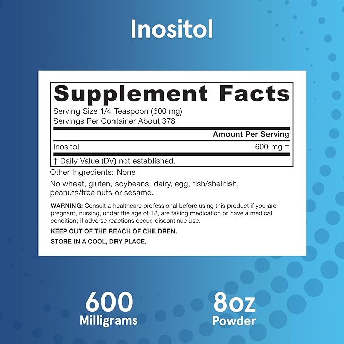 Jarrow Formulas Inositol 600 mg, Dietary Supplement for Cellular Health Support, 8 oz Powder, Approximately 378 Day Supply