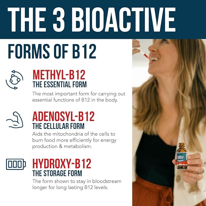 BioActive Vitamin B12 5000 mcg | Contains 3 BioActive Forms B12 Plus Methylfolate Cofactor - Methyl B12, Adenosyl B12 & Hydroxy B12 | Sublingual Form, Berry Flavor, Organic, Vegan (60 Servings)