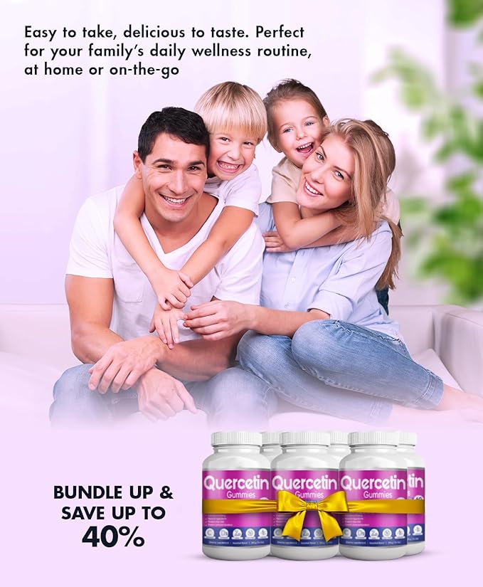 BIO VITALICA Quercetin Gummies by BioVitalica - Quercetin with Bromelain Vitamin C and Zinc & Elderberry + Vitamin D3-5 in 1 Immune Support - Zinc Quercetin 750 mg for Kids and Adults (1)
