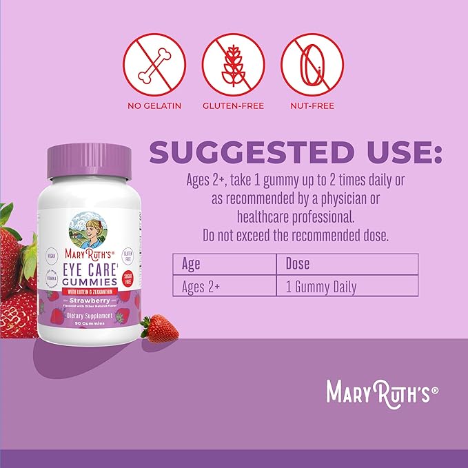 MaryRuth Organics Eye Care Gummies | Eye Health Vitamins for Adults and Kids | Lutein and Zeaxanthin Supplements | for Eyes | Vegan | Non-GMO | Gluten Free | 90 Count | 45 Day Supply
