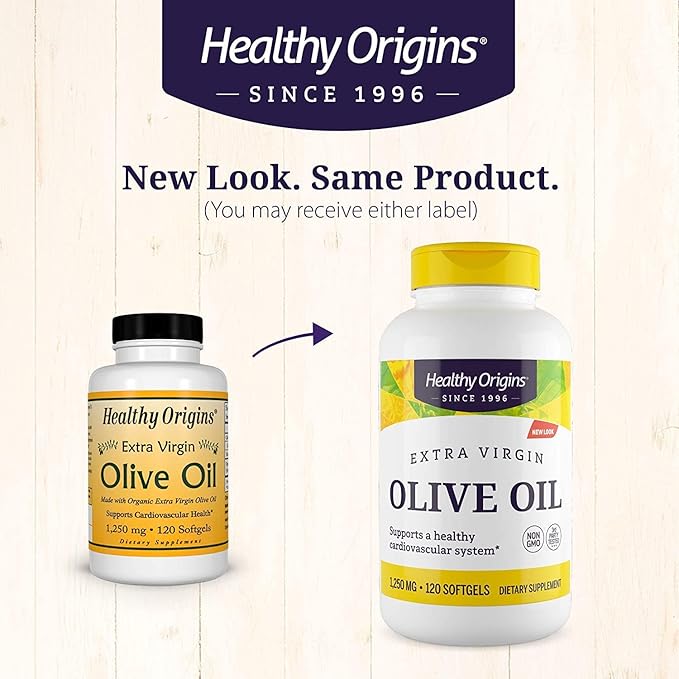 Healthy Origins Olive Oil, 1250 mg - Heart Health Supplement with Organic Cold-Pressed Extra Virgin Olive Oil - Gluten-Free Supplements for Men & Women - 120 Softgels