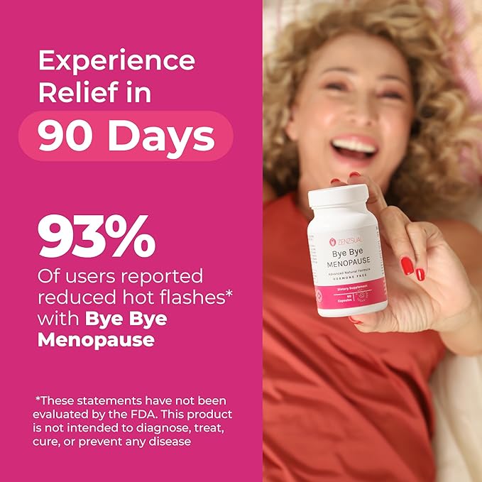 ZENZSUAL Bye Bye Menopause with Melatonin Supplements for Women – Menopause Relief & Hormone Balance - Reduces Hot Flashes, Night Sweats, and Mood Swings (60 Capsules)