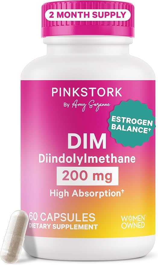 Pink Stork DIM Supplement for Women - Estrogen and Hormone Balance for Menopause, Perimenopause & PMS - DIM 200 mg Plus BioPerine for Mood Support - 60 Day Supply