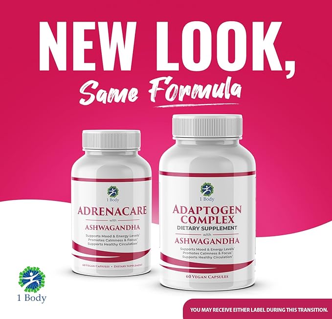 1 Body Ashwagandha Complex Supplement, Focus and Energy Support, 120 Vegan Capsules