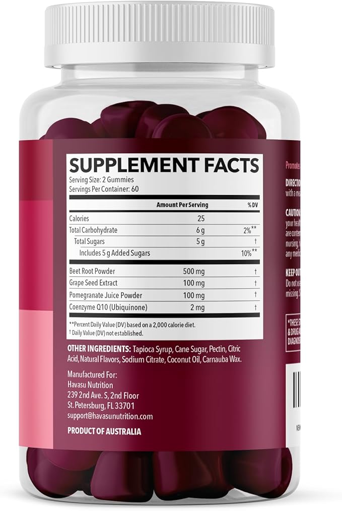 Beet Root Gummies with COQ10 & Pomegranate - Nitric Oxide Supplement for Men and Women - Endurance, Performance, Recovery - Vegan, Non-GMO, Gluten Free - Mixed Berry Flavor, 2 Month Supply