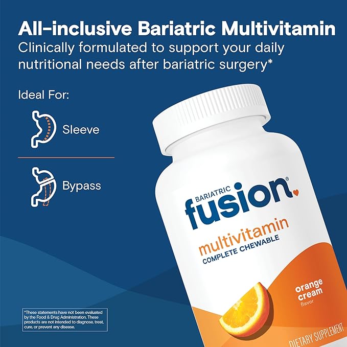 Bariatric Fusion Orange Cream Flavored Complete Chewable Bariatric Multivitamin with Iron for Bariatric Surgery Patients Including Gastric Bypass and Sleeve Gastrectomy - 120 Tablets