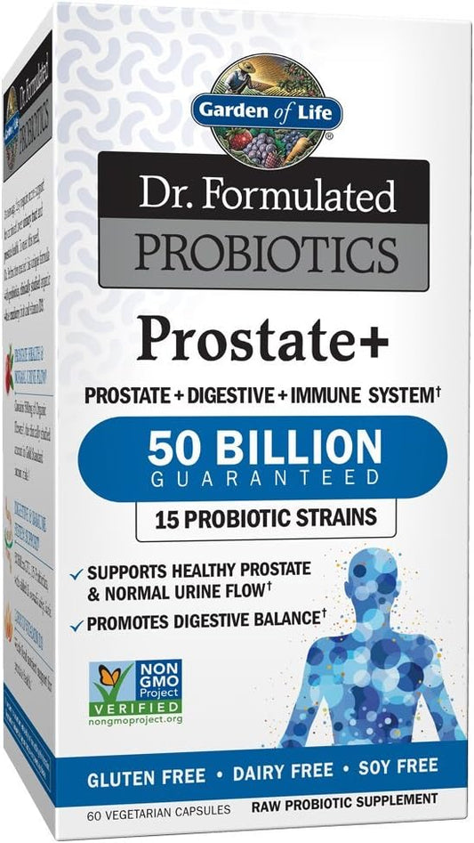 Garden of Life Dr. Formulated Probiotics Prostate+ - Digestive & Urinary Health Support - Prostate Health Supplement with Bifidobacterium Longum & Lactobacillus Acidophilus - 60 Vegetarian Capsules