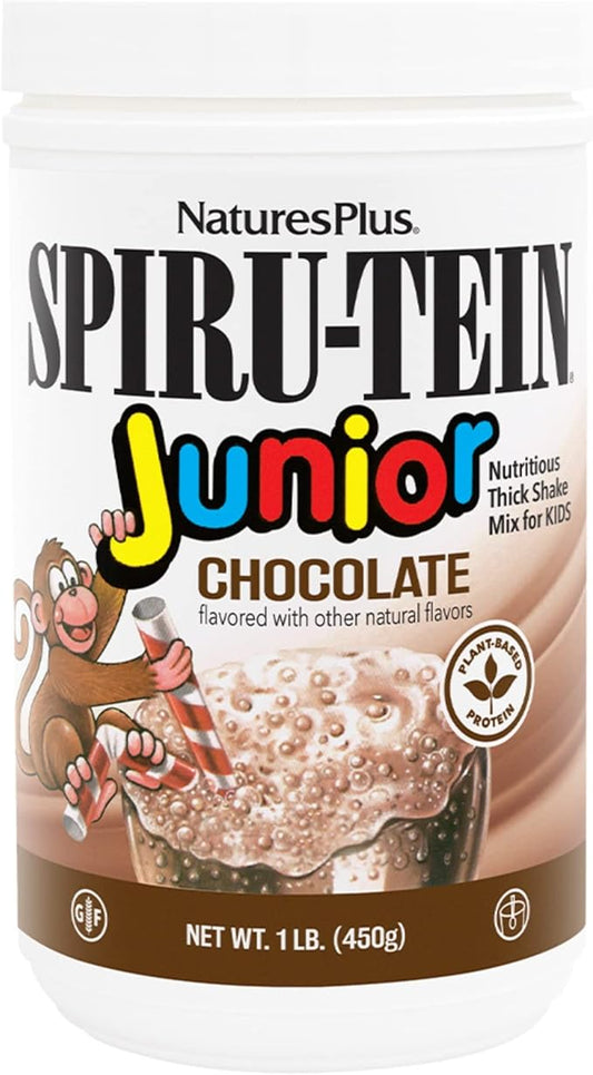 Natures Plus SPIRU-TEIN Junior, Chocolate - 1 lb - Plant-Based Protein Powder Shake for Kids - Gluten Free & Vegetarian - 15 Servings
