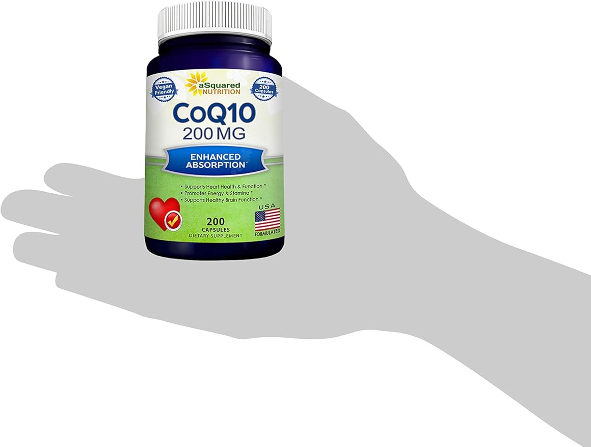 aSquared Nutrition CoQ10 (200 Capsules and 200mg) - High Absorption Vegan CO Q-10 Powder - Enzyme Ubiquinone Supplement Pills, Extra Antioxidant Coenzyme Q10 Vitamin, Coq 10 Alernative to Softgels