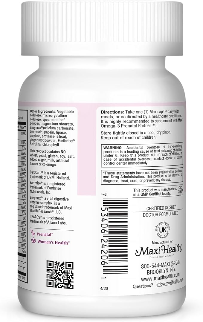 Prenatal Vitamins for Women – Complete Pregnancy Multivitamin with Folic Acid, Iron, Vitamin D3, B12, Zinc & Biotin – Daily Prenatal Support Before, During & After Pregnancy – 120 Capsules