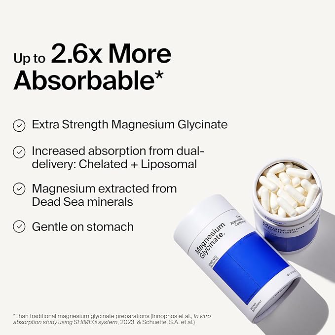 Magnesium Glycinate 1000mg - Liposomal Magnesium Bisglycinate for Max Absorption - Extra Strength to Support Body and Mind, Non-Laxative, Vegan, Gluten-Free - 60 Capsules