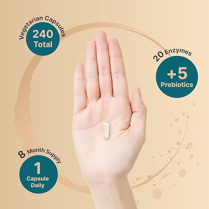 NatureBell Digestive Enzymes with Probiotics and Prebiotics, 240 Veggie Capsules | Gut & Digestive Health Support – 20 Enzyme & 5 Prebiotic Pancreatic Enzyme Complex | Non-GMO, Vegan Friendly