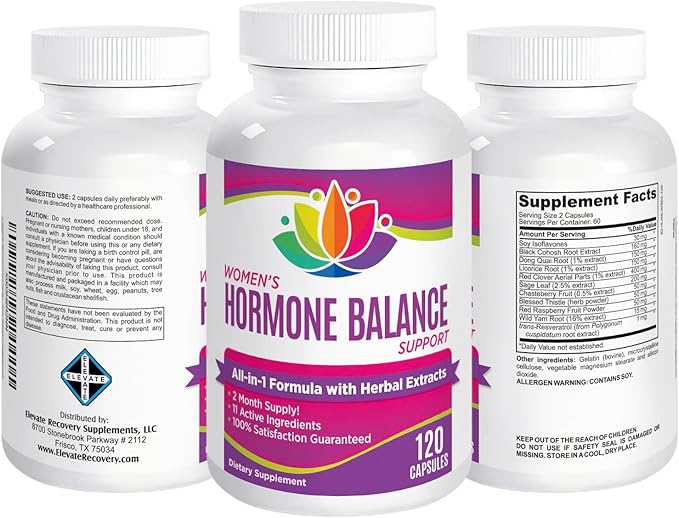 2-Month Women's Hormone Health Support Supplement | All-in-1 Formula for Women | Perfect Blend of 11 Herbs/Extracts | Female Hormonal Balance Complex Pills | Bulk Savings 60-Day Supply | 120 Capsules