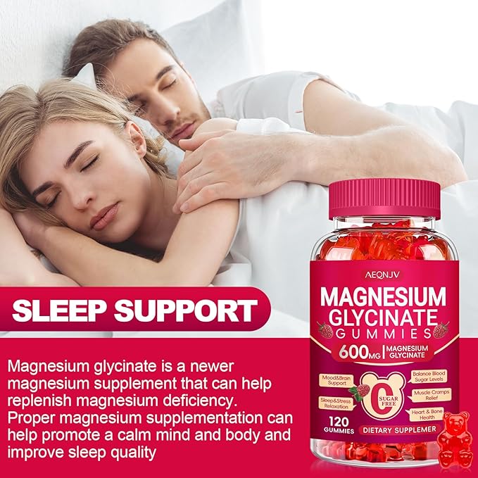 Magnesium Glycinate Gummies 600mg, Sugar Free Magnesium Gummies for Adults with L-Threonate, Chewable Potassium Supplements for Sleep, Body Support and Relaxation, 2 Pack