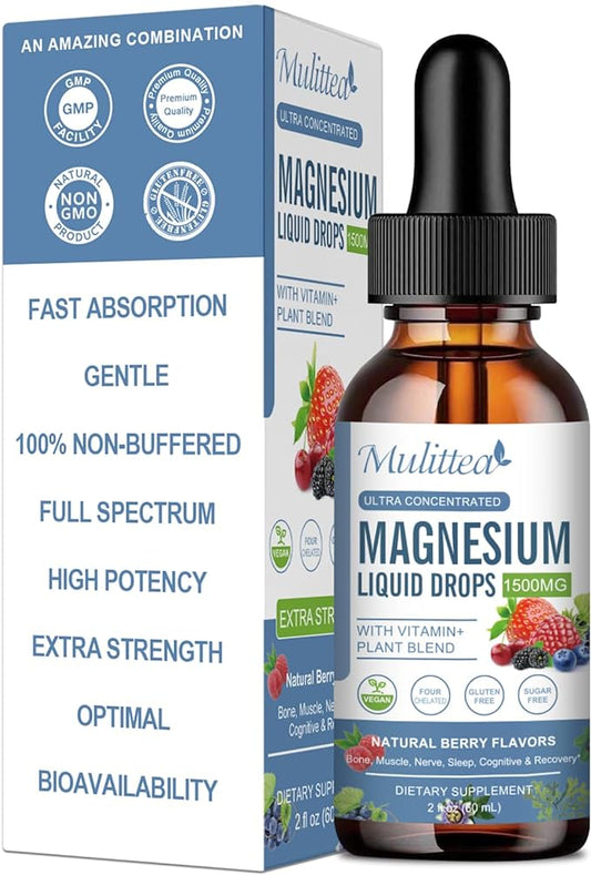 Magnesium Glycinate Liquid Drop - Triple Absorption Supplement to Support Nerves, Night, Heart, Muscles * -Sugar-Free with Potassium, L-Theanine, Sea Moss Vitamin B,C,D3, K2-1Pack