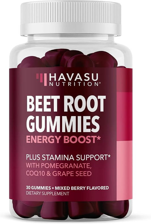 Beet Root Gummies with COQ10 & Pomegranate - Nitric Oxide Supplement for Men and Women - Endurance, Performance, Recovery - Vegan, Non-GMO, Gluten Free - Mixed Berry Flavor, 30 Count, 15-Day Supply