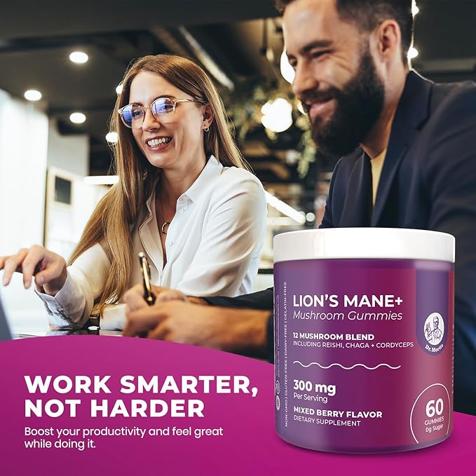 DR. MORITZ Lions Mane Gummies for Adults and Kids 4+ - Mushroom Gummies with 12-in-1 Blend Including Reishi & Chaga - Lions Mane for Kids and Adults - No Sugar Added, Non-GMO (60 Count)