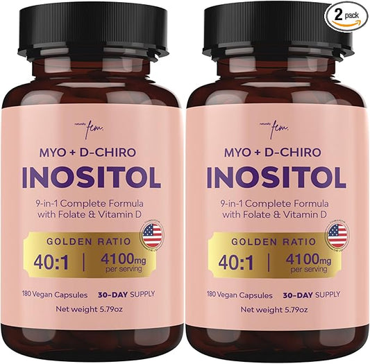 Premium Inositol Supplement Bundle - Myo-Inositol & D-Chiro Inositol Supplement for Women 4100mg (40:1 Ratio) – 9-in-1 Hormonal & Metabolic Support with Folate, Vitamin B6, B12, D3, Zinc & Chromium
