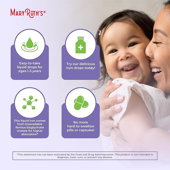 MaryRuth Organics Iron Supplement for Toddlers | Liquid Iron Supplement for Children Ages 1-3 | Iron Supplement for Iron Deficiency | Ferrochel | Sugar Free | Vegan | Non-GMO | Gluten Free | 2 Fl Oz